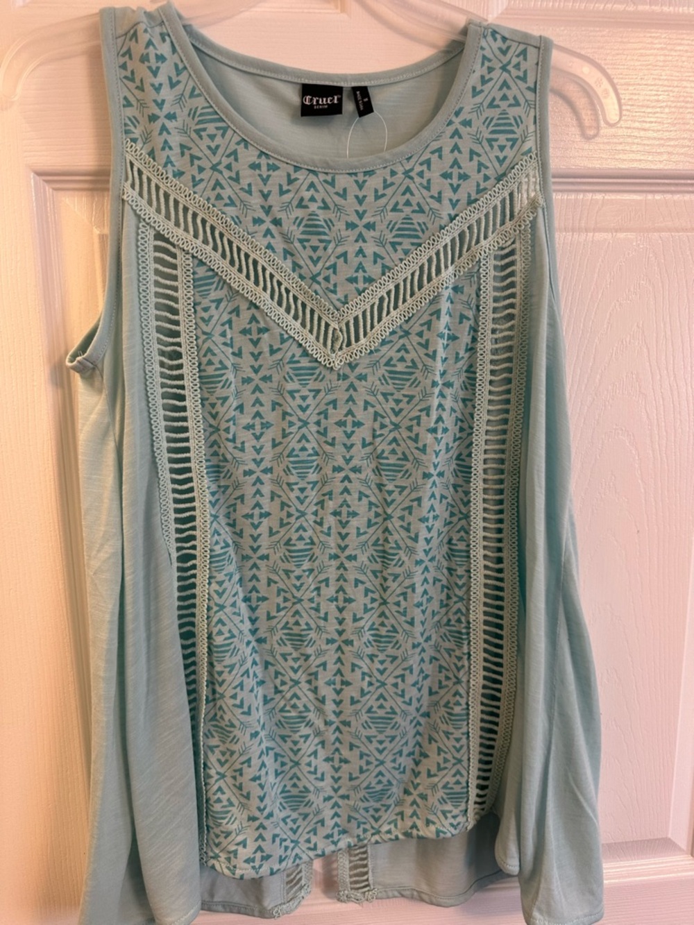 Cruel Light Aqua Lace-Trimmed Sleeveless Top